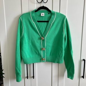CAbi Green Cardigan with Pearl and Crystal Buttons Sz L